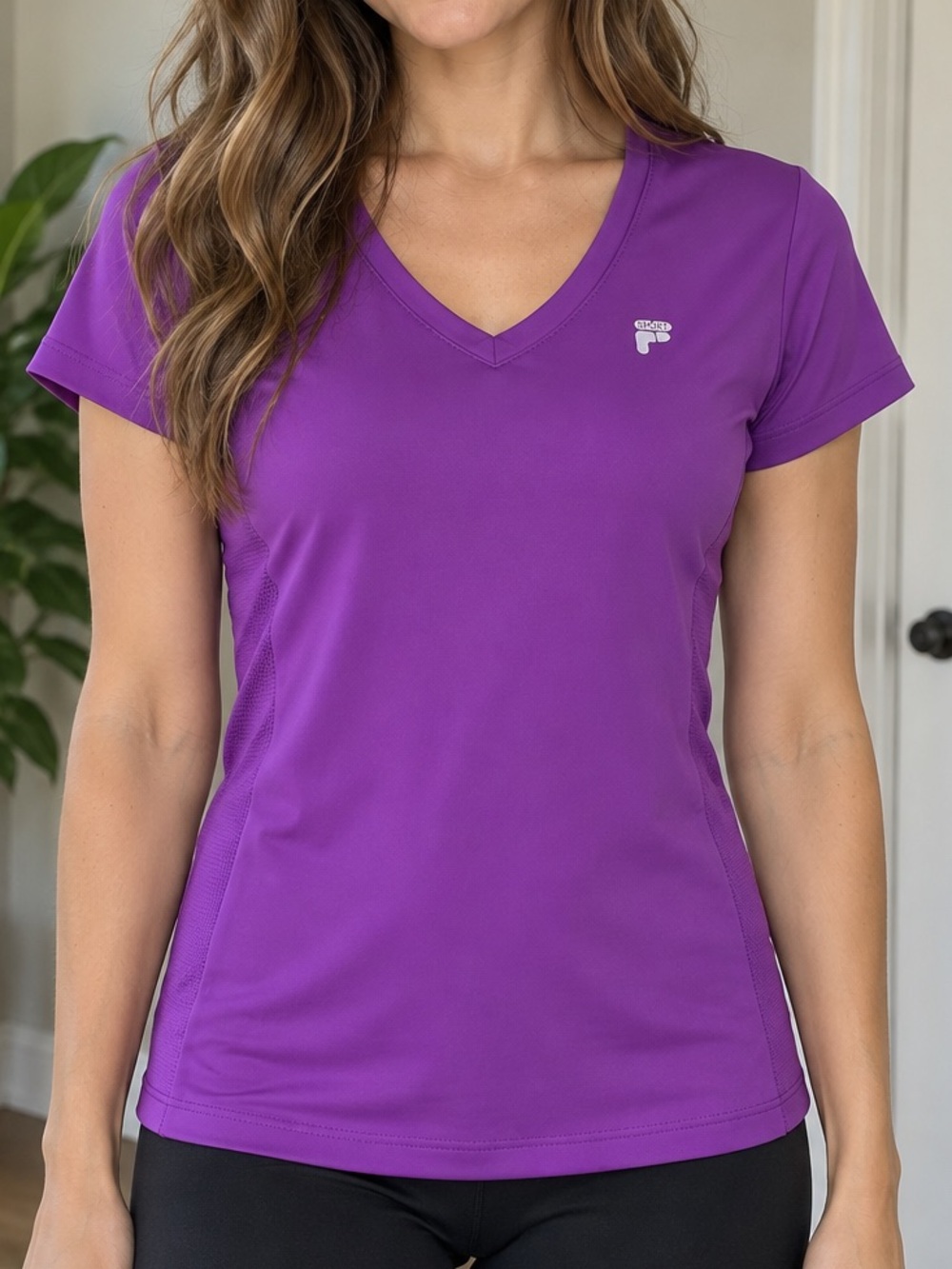 Fila Women's V-Neck Short Sleeve Tee - Vibrant Purple